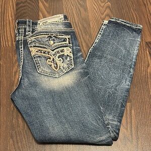 Rock Revival Blue Skinny Jeans with Distinctive Stitching